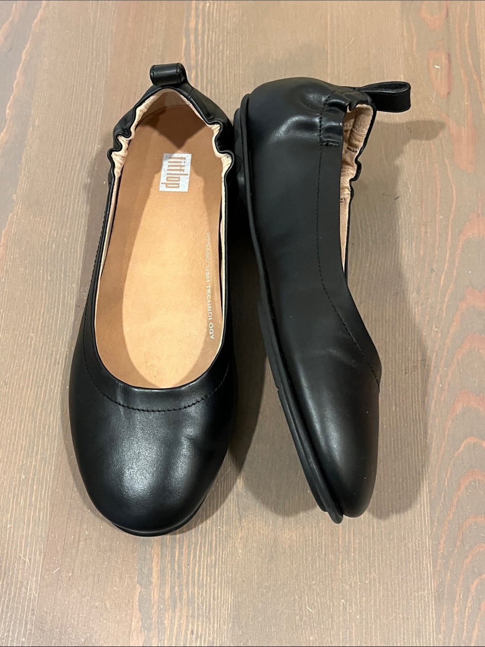 FitFlop Allegro Ballet Flats Size 6 Black Leather Comfort Shoe Elastic Heel